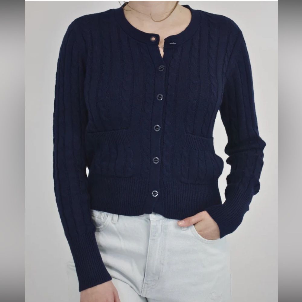 all:row Navy Cable Knit Cardigan